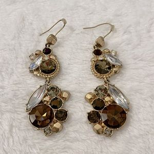 Stunning Brown, Gold and Pale Blue Crystal Cluster Hanging Earrings (NWO…